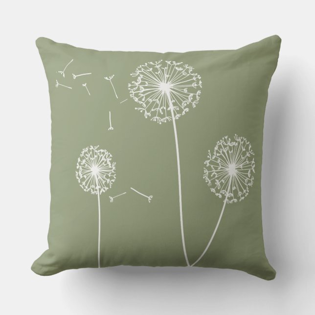 Green  Dandelions Decorative Pillow (Front)