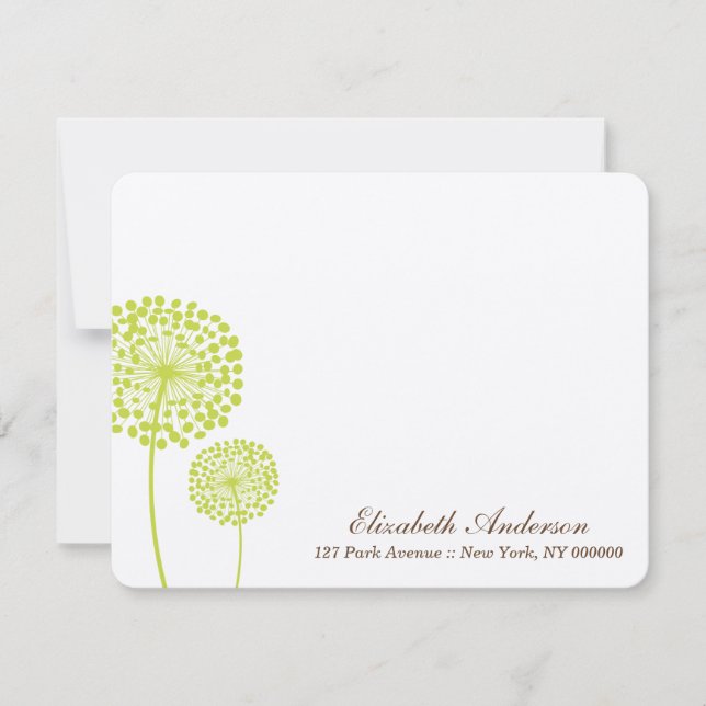 Green Dandelions Flat Note Cards (Front)