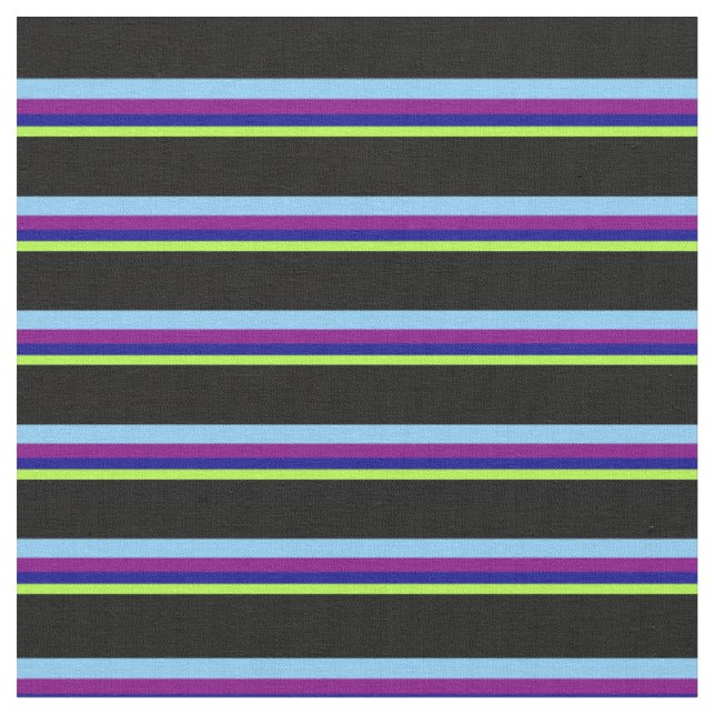 Green, Dark Blue, Purple, Light Sky Blue & Black Fabric (Close Up)