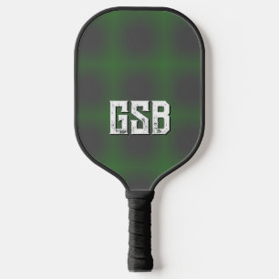 Green Dark Gray Gradient Bold Grunge Monogram Pickleball Paddle