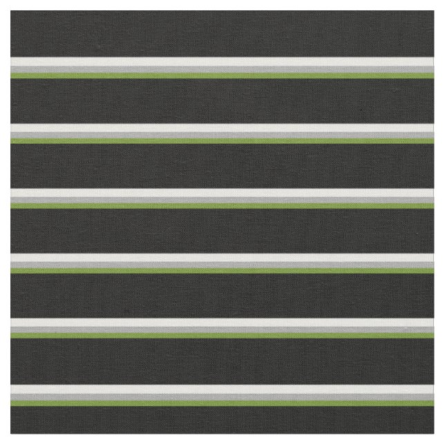 Green, Dark Grey, White & Black Lines Fabric (Close Up)