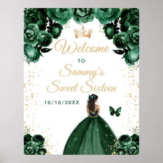 Green Dark Skin Princess Sweet Sixteen Welcome Poster (Front)