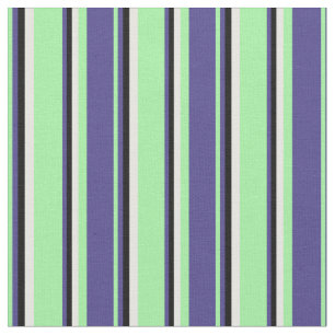 Green, Dark Slate Blue, Black, and White Stripes Fabric