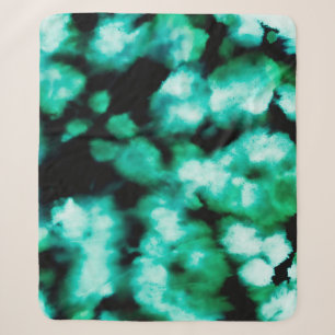 Green Dark Tie Dye. Aquamarine Inspiration Tie Dye Sherpa Blanket