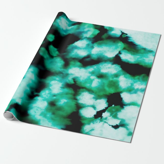 Green Dark Tie Dye. Aquamarine Inspiration Tie Dye Wrapping Paper (Unrolled)
