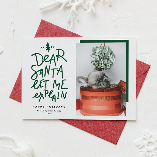 Green Dear Santa Let Me Explain Baby Photo Holiday Card (Creator Uploaded)