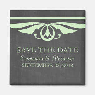 Green Deco Chalkboard Save the Date Magnet