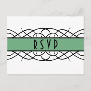 Green Deco Flourish RSVP Postcard