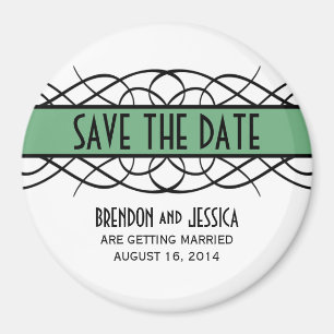 Green Deco Flourish Save the Date Magnet