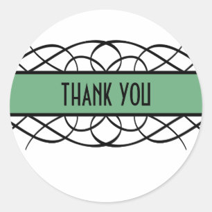 Green Deco Flourish Thank You Stickers
