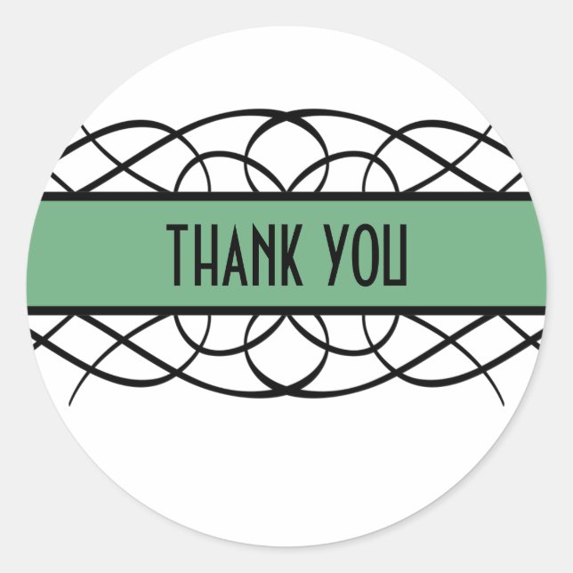 Green Deco Flourish Thank You Stickers (Front)
