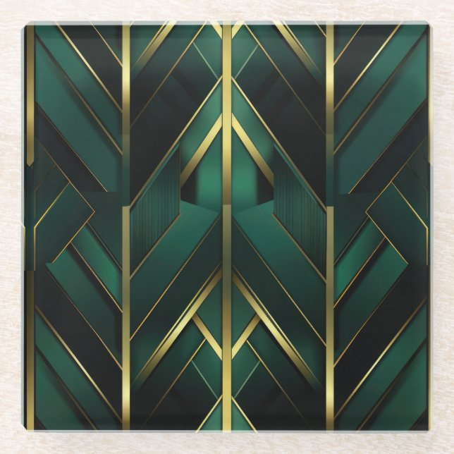 Green Deco Glass Coaster (Front)