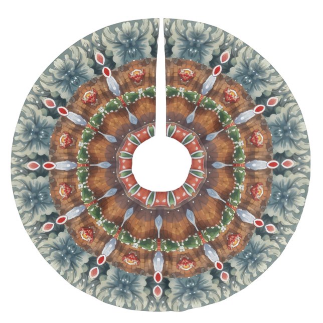 Green Decorative Christmas Holiday Tree Skirt (Front)