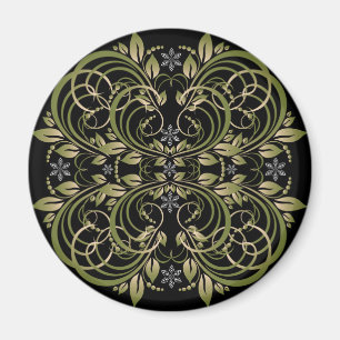 green decorative floral pattern magnet