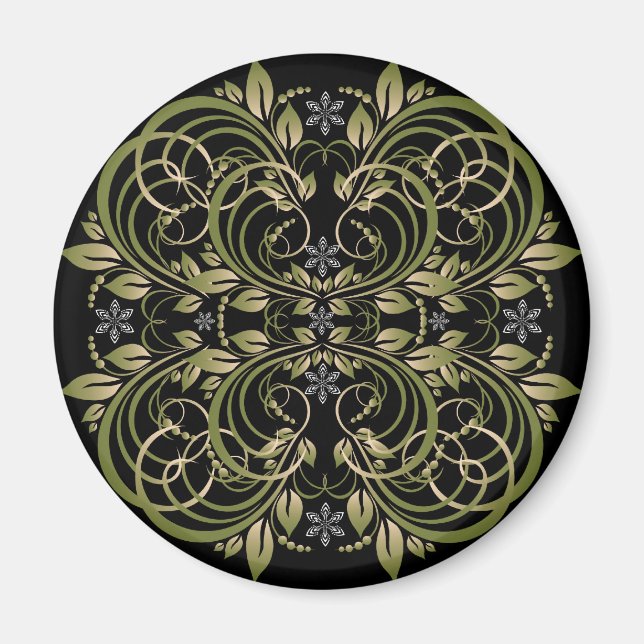green decorative floral pattern magnet (Front)
