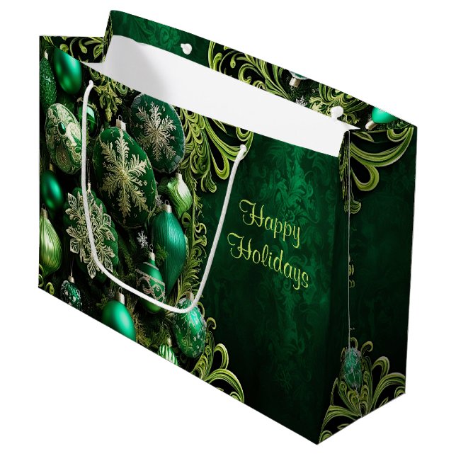 Green Decorative Ornaments Holiday Gift Bag (Front Angled)