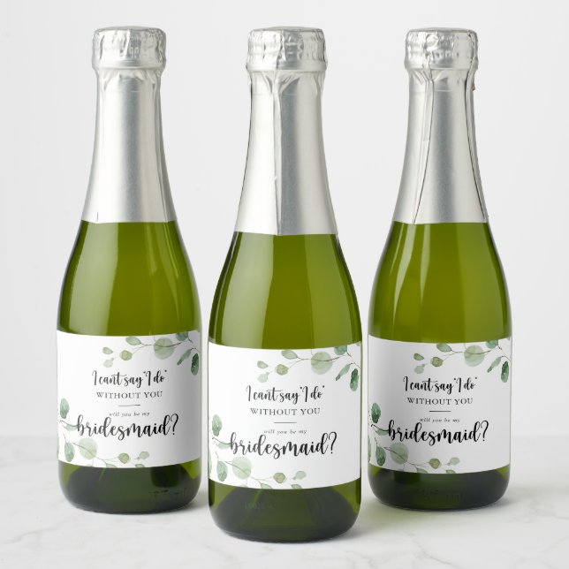 Green Delight Eucalyptus Bridesmaid Proposal  Sparkling Wine Label (Bottles)