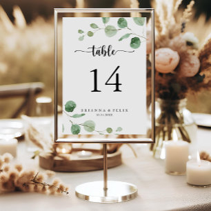 Green Delight Eucalyptus Calligraphy Wedding Table Number