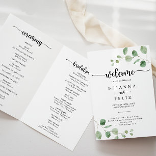 Green Delight Eucalyptus Folded Wedding Program Programme