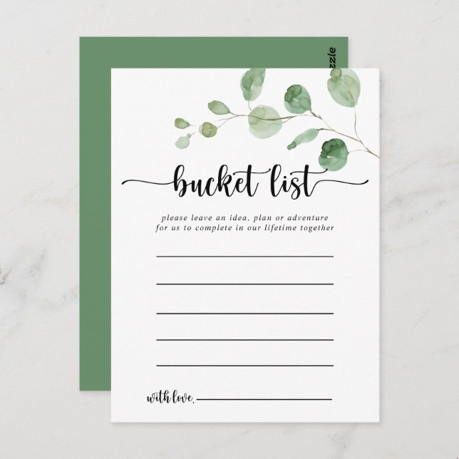 Green Delight Eucalyptus Simple Bucket List Cards (Front/Back)