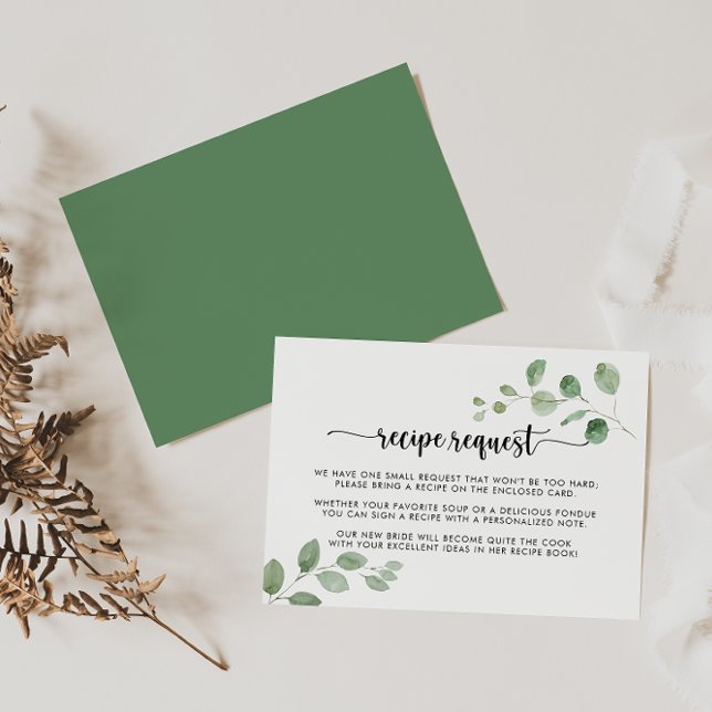 Green Delight Eucalyptus Wedding Recipe Request   Enclosure Card (Creator Uploaded)