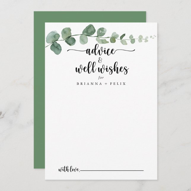 Green Delight Eucalyptus Wedding Well Wishes  Advice Card (Front/Back)