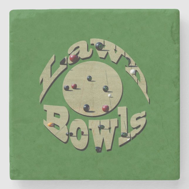 Green Denim Lawn Bowls, Stone Coaster (Front)
