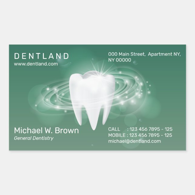 Green Dentist Dental Office Rectangular Sticker (Front)