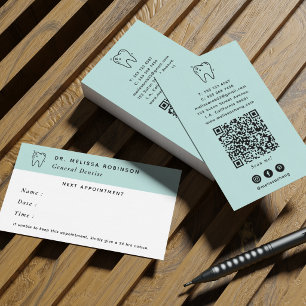Green Dentist Tooth Logo Social Media and QR Code Business Card