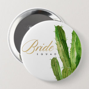 GREEN DESERT CACTUS FOLIAGE WATERCOLOR BRIDE SQUAD 10 CM ROUND BADGE
