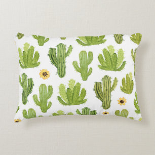 Green Desert Cactus: Watercolor Seamless Decorative Cushion