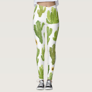 Green Desert Cactus: Watercolor Seamless Leggings