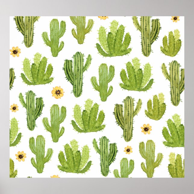 Green Desert Cactus: Watercolor Seamless Poster (Front)