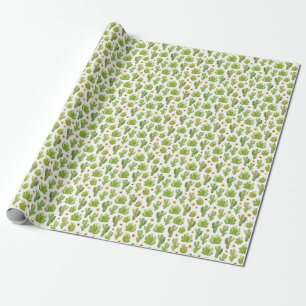 Green Desert Cactus: Watercolor Seamless Wrapping Paper