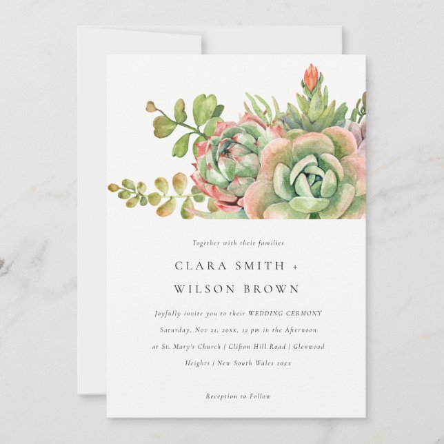 GREEN DESERT SUCCULENT CACTI FOLIAGE BUNCH WEDDING INVITATION (Front)
