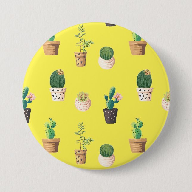 Green Dessert Succulent Cactus in Pots 7.5 Cm Round Badge (Front)