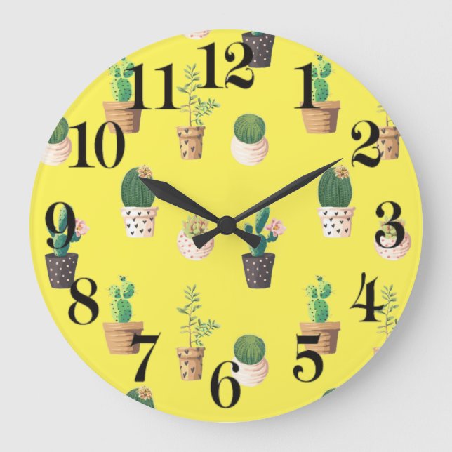 Green Dessert Succulent Cactus in Pots Large Clock (Front)