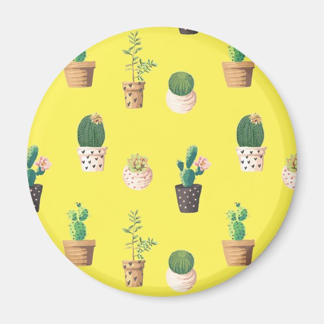 Green Dessert Succulent Cactus in Pots Magnet (Front)
