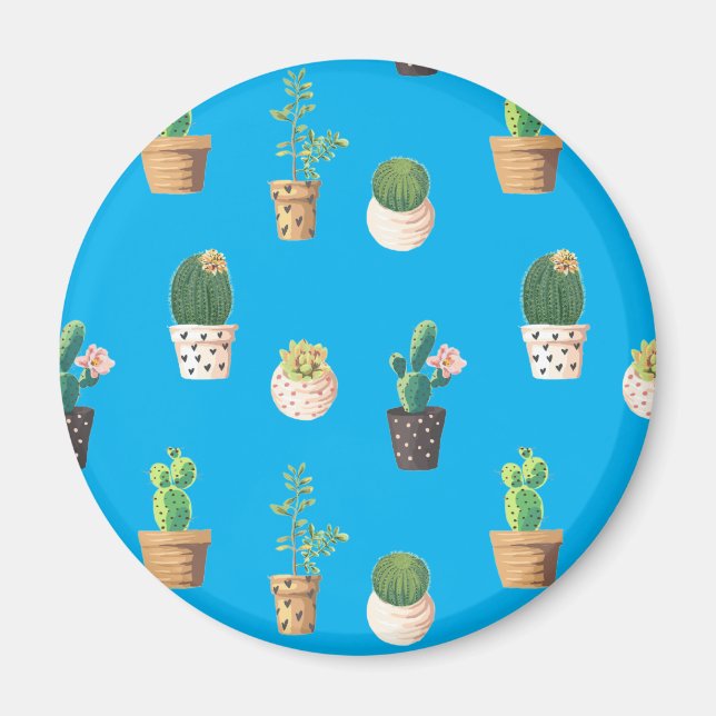 Green Dessert Succulent Cactus in Pots Magnet (Front)