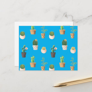 Green Dessert Succulent Cactus in Pots Postcard