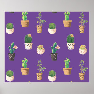 Green Dessert Succulent Cactus in Pots Poster