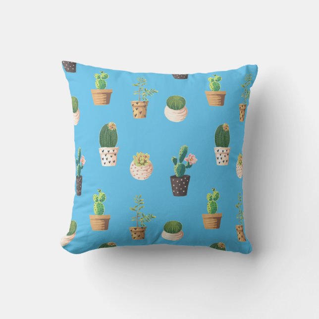 Green Dessrt Succulent Cactus in Pots Cushion (Front)
