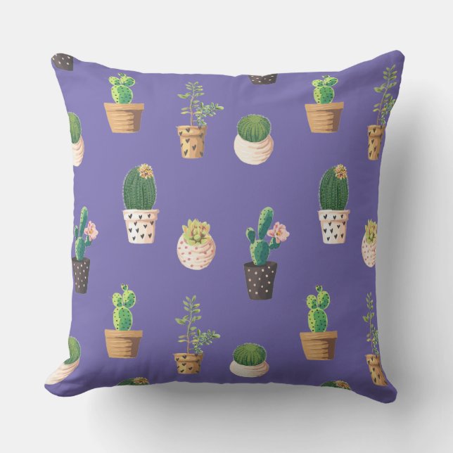 Green Dessrt Succulent Cactus in Pots Cushion (Front)