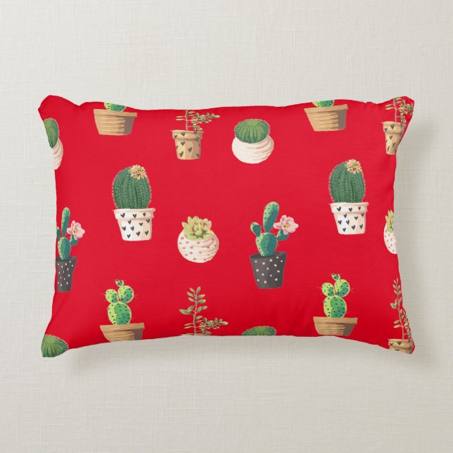 Green Dessrt Succulent Cactus in Pots Decorative Cushion (Front)