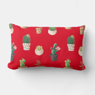 Green Dessrt Succulent Cactus in Pots Lumbar Cushion