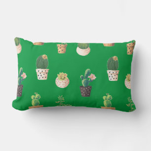 Green Dessrt Succulent Cactus in Pots Lumbar Cushion