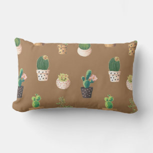 Green Dessrt Succulent Cactus in Pots Lumbar Cushion