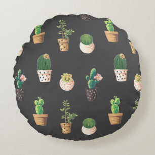 Green Dessrt Succulent Cactus in Pots Round Cushion