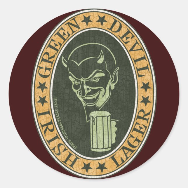 Green Devil Lager Classic Round Sticker (Front)