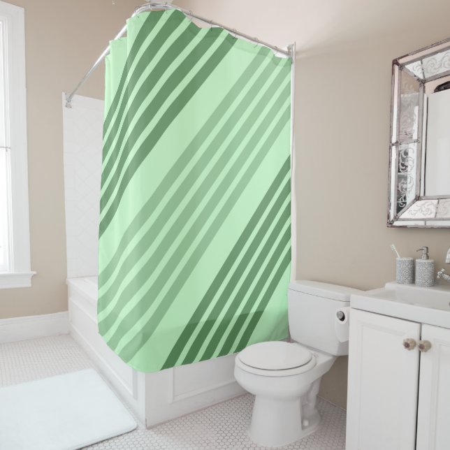 Green Diagonal Stripes Shower Curtain (In Situ)